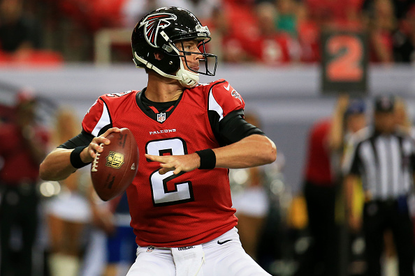 ATLANTA, GA - AUGUST 14:  Matt Ryan #2 of the Atlanta Falcons drops back to pass in the first half of a preseason game against the Tennessee Titans at the Georgia Dome on August 14, 2020 in Atlanta, Georgia.  (Photo by Daniel Shirey/Getty Images)